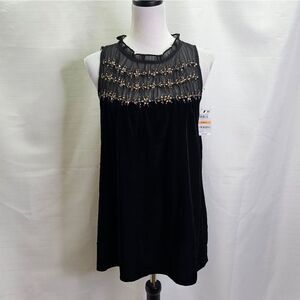 Alfani Deep Black Rose Shimmer Sleeveless Velvet and Jeweled Top Size Small